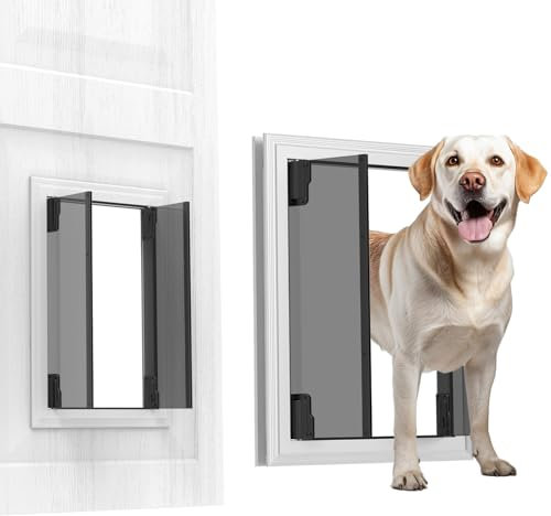 Large Dog Door, Energy Efficient French Dog Door with Aluminum Frame, Telescoping Tunnel, Magnetic Flaps and Sliding Lock Panel - XLarge