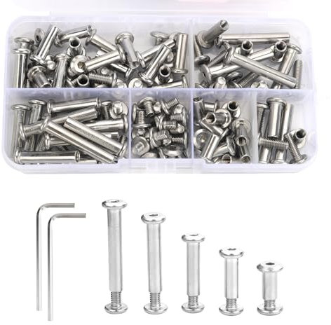 56 Set M4 Cupboard Joining Bolts Screws,Stainless Steel Door Handle Steel Screw,Furniture Connecting Screws,Nuts and Bolts Assortment Connectors for Connecting Furniture Cupboard Cabinet
