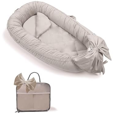 EAQ Babynest Nestchen Baby Weiches Atmungsaktives Baby Bett für Neugeborene Geschenk (Grau)