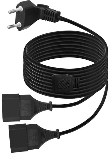 LANMINGLEL Câble rallonge d'alimentation Euro,Câble D'extension 2 en 1 Européenne vers Double Prise Européenne de Type C,rallonge Prise Euro 0,75 mm² Max.2,5A/250V pour TV,Ordinateur,Moniteur (2M)
