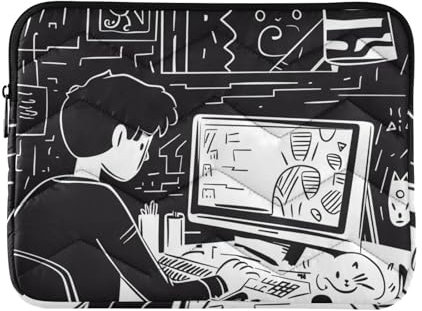 Laptop-Hülle, 33 - 35,6 cm, dünn, Schwarz und Weiß, Comic-Buch-Stil, Illustration, Reise-Laptop-Tasche, Handtasche für Laptop Computer