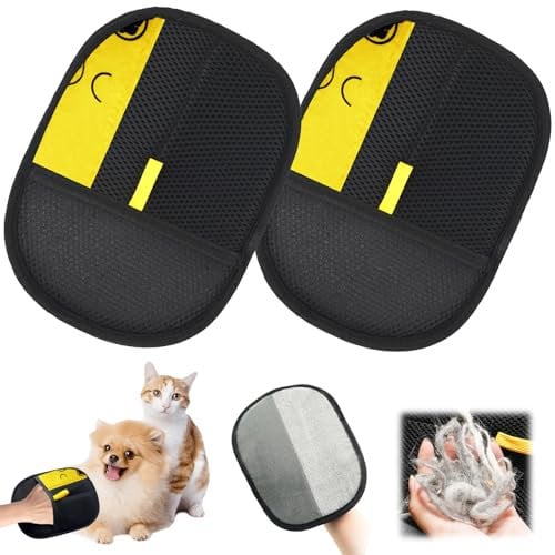 Vibbang Fell Magnet Handschuh Katzenhaare, 2 Stück Tierhaarentferner Katzenbürste Handschuh für Hunde & Katzen, Doppelseitige Fellpflegehandschuh Katze, Pet Hair Remover für Kleidung, Sofas