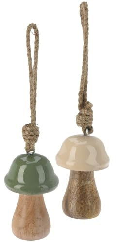 Aufhänger Pilz Holz Salbei Creme Glänzend Hängedeko 8cm Hoch 2 Stück
