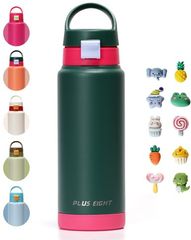 pluseight Water Bottle with Straw Lid, 750ml Vacuum Insulated Water Bottles, Stainless Steel Water Bottle Wide Mouth for Sports, Gym or Office, BPA-Free Keep Cold 24H Hot 12H (Green)