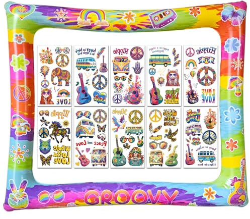 Boho aufblasbar Fotorahmen, Peace & Love Party Dekorationen, Hippie Geburtstag Deko Set mit Tattoo Aufkleber, Two Groovy Gänseblümchen-Dekor Geburtstag Party Dekorationen