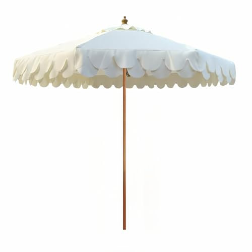 Sonnenschirm Mit Volant Ø 210/270 cm UV Schutz 50+ Schutzhülle Seilzug Imitierte Holzmaserung Groß Rund Stabil Windfest Marktschirm Gartenschirm Terrasse Balkon(210 * 210cm)
