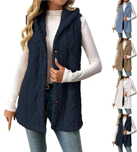 Teddy Weste Damen Lang Fleeceweste Ärmellos Winterweste Elegant Teddywesten Damen Fleece Strickjacke Winter Teddyjacke Einfarbig Plüschweste Kuschelig Locker Vest Winterjacke Übergangsjacke