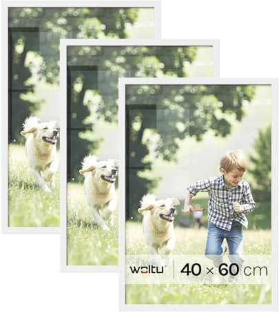 WOLTU Bilderrahmen 40x60 cm | Weißer MDF Holz Fotorahmen mit Passepartout | 3er Set Holzrahmen mit bruchsicherem Acrylglas | Rahmen zum Aufhängen & Aufstellen | Wanddeko