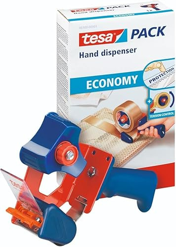 tesa Packband Handabroller ECONOMY - robuster Abroller für Paketbänder - Profi-Qualität - Für Klebebänder mit bis zu 50 cm Breite (2)