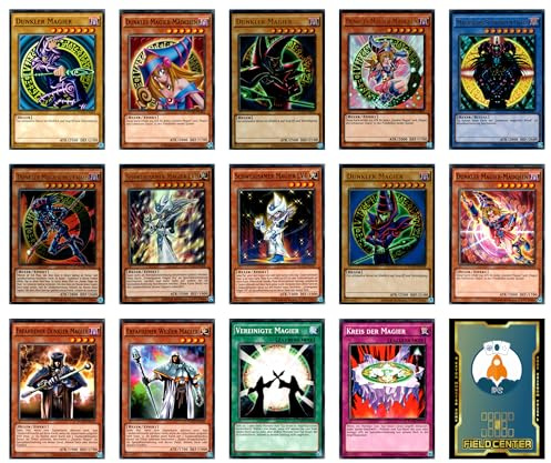 Yu-Gi-Oh! Magier-Kartenset - 14 Karten - Deutsch - Yugi's Legendary Decks - Unlimited - Yugioh - mit RC-Fieldcenter