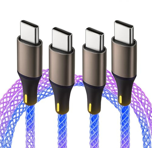 2PCS USB C auf USB C Kabel 1M 66W PD 3.0 Schnellladekabel RGB Beleuchtet, Type C auf Type C Stoffkabel Bunt Geflochten Datenübertragung, USB-C Ladekabel RGB Kompatibel mit 15/16, S25/S24, Pad, Laptop