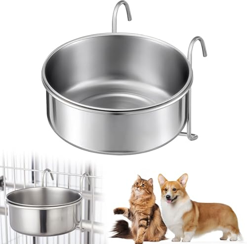 Hundenapf zum Einhängen aus Edelstahl, Hängender Futternapf & Wassernapf | Stabil & Langlebig, Napf für Käfig, Geeignet für Hunde und Katzen (Hook)
