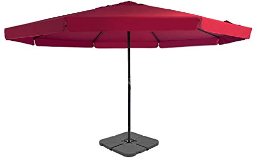 Foknhdi Parasol rouge - 5 m de diamètre - Avec manivelle - Cadre en aluminium et pied en croix en plastique - 50 x 50 x 7,5 cm - Remplissable d'eau et sable - Protection solaire pour balcon, terrasse