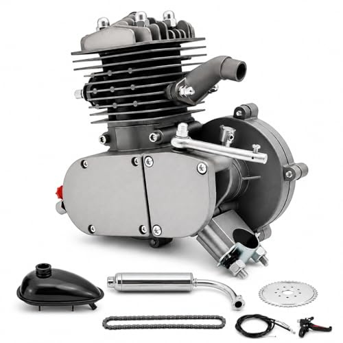 80cc Fahrradmotor Kit 44 Zähne, 2-Takt Elektrofahrrad Motor Set, Single Cylinder Zweitaktmotor mit CDI Zündung & 2L Kraftstofftank, Kompletter Umrüstsatz für 26-28 V-Rahmen Fahrräder, Bis 40km/h
