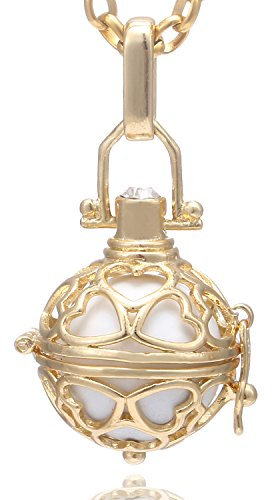 Morella Halskette Damen mit Herz Anhänger und Klangkugel Ø 16 mm in Schmuckbeutel Edelstahl gold 70 cm weiß
