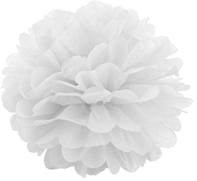 JZK 10 Stück 20cm weiße Pompons aus Seidenpapier, Pompons pom poms pon pon Dekorationszubehör für Hochzeit, Geburtstag, Taufe, Kommunion, hängende Dekoration für Mädchenzimmer und Party