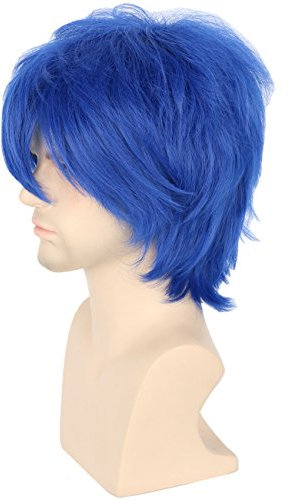 Topcosplay Unisex Anime Cosplay Wig Short Blue Layered Fluffy Halloween Costume Party Wigs