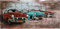 Handgefertigtes Metallbild verschiedene Größen Kunst Bild 3D-Optik Wandbild (Oldtimer 3er rot-türkis-rot (ca. 140x70 cm))