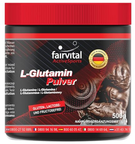 Fairvital | L-Glutamin Pulver - HOCHDOSIERT - VEGAN - 500g - Aminosäure ohne Zusatzstoffe