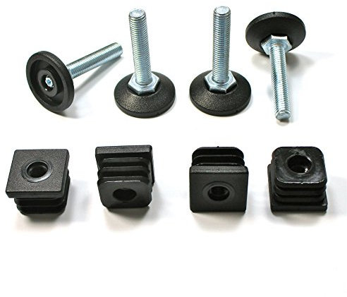 Ajile Pied Vérin Fileté Réglable Ajustable pour Mise à Niveau M10 Longueur 50 mm avec Embout Taraudé pour Tube Carré 30x30 mm plastique NOIR - 4 pièces - PXC130x4-FBA