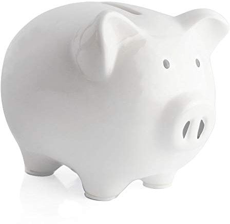 Sparschwein, Keramik-Schweinchen für Jungen, Mädchen, Kinder (Weiß, M)