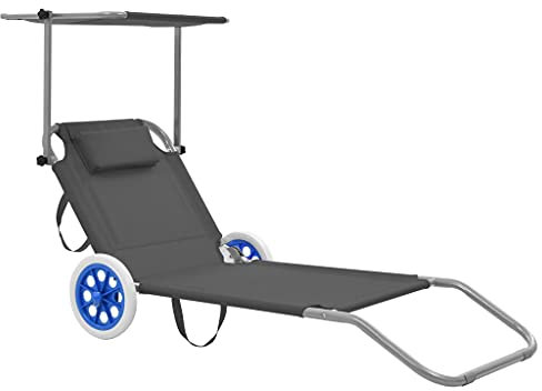 vidaXL Sonnenliege Dach Grau Klappbar Strandliege Gartenliege Relaxliege Liege