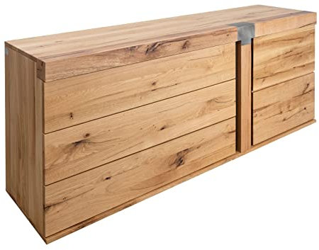 MASSIVMOEBEL24.DE | New Amsterdam massives Sideboard - Natur geölt | Wildeiche + Zerreiche | 1 Tür - 3 Schubladen | Soft-Close-Technik | 180x45x75 | Kommode Tv-Sideboard Wohnzimmer-Schrank