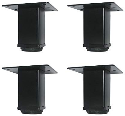 QLLY 4 inch Adjustable Metal Furniture Legs, Square Office Table Furniture Leg, Set of 4 (Black)