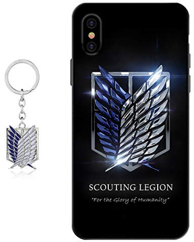 Staremeplz Hülle für iPhone XS Max Anime Handyhülle [Mit Angriff auf Titan Schlüsselbund] Cartoons Silikon Sanft Bumper Case Hülle für iPhone XS Max