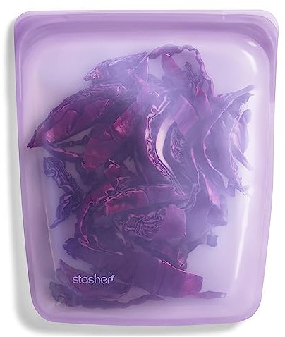 Stasher Wiederverwendbare Silikon-Aufbewahrungsbeutel, lila, für Mittagessen, Reisen, Make-up, Fitnessstudio, Gefrierschrank, Backofen, Mikrowelle, Spülmaschine