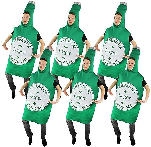 Adults Beer Bottle Costume x6 - Large Green Lager Bottle With Drink Me Label - Funny Novelty Fancy Dress Outfit Oktoberfest, Bavarian, Beer Festival, Stag Nights