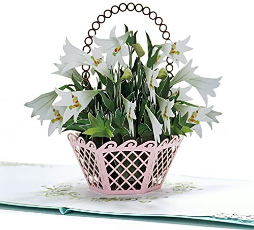 CUTPOPUP Lily Flower - Carte d'anniversaire Pop Up, fête des mères, salutation 3D, carte de remerciement (panier de fleurs de lys blanc) US8-FL114FR1515