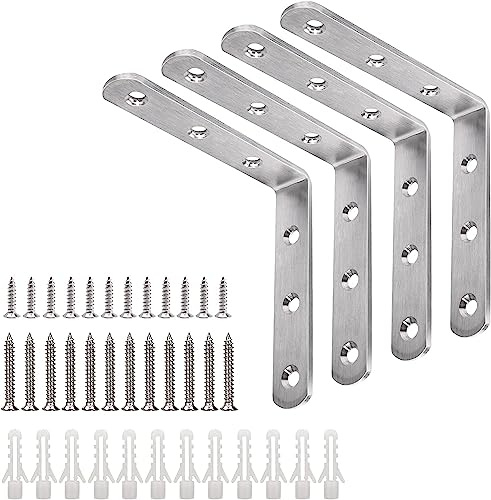YUMORE 4x4 Inch L Bracket, Heavy Duty Corner Brace, Stainless Steel, 4 Pack