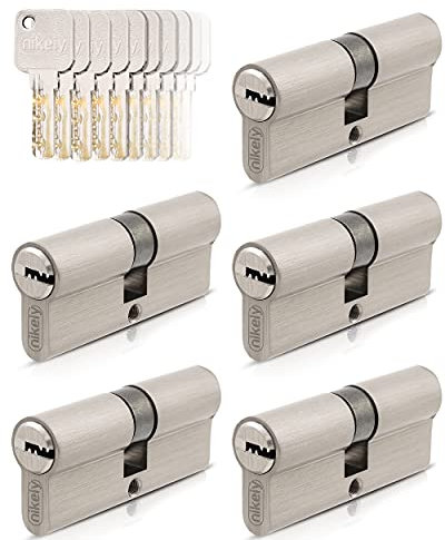 GERCAR Pro 5x Schließzylinder 45/45 gleichschließend Set 5 Profilzylinder inkl. 25 Schlüssel - 90 mm Türschloss Zylinderschloss 5er Zylinder - Länge: 90mm, A:45 B:45 - Messing matt massiv