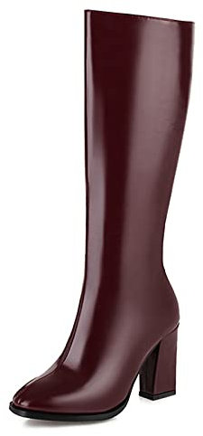 Vrupons Stivali alti al ginocchio da donna con cerniera laterale, vinaccia, 36 EU
