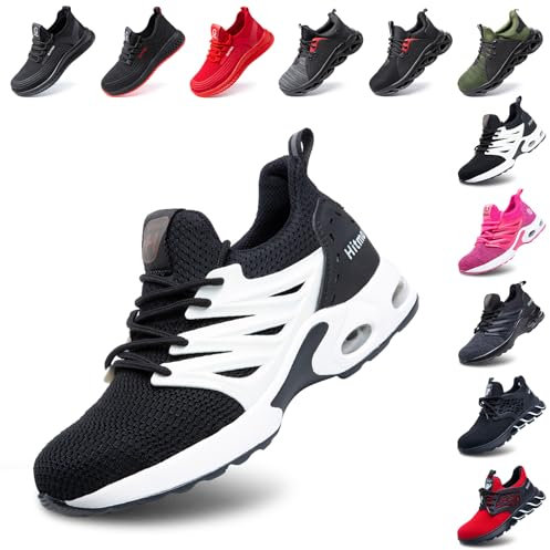 Hitmars Sicherheitsschuhe Herren Damen Arbeitsschuhe Stahlkappenschuhe Arbeitsschutzschuhe Leicht S3 S1 S1P S2 Sommer mit Stahlkappe Unisex Sportlich A Schwarz-Weiß 44