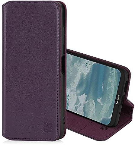 32nd Série Classique 2.0 - Étui Portefeuille en Cuir Véritable pour Nokia G10 & G20, Housse Concevoir avec Fentes CB et Fermeture Magnétique Coque - Aubergine