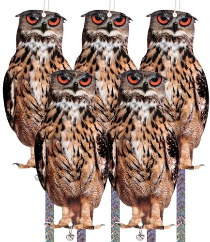 Vogelabwehr Eule Vogelschreck Vogelschreckb, Taubenabwehr Vogelband zur Abschreckung, Taubenabwehr für Draußen Hängend, Vogelscheuche Reflektorband Hängende reflektierendes mit Glöckchen, 5 Stück