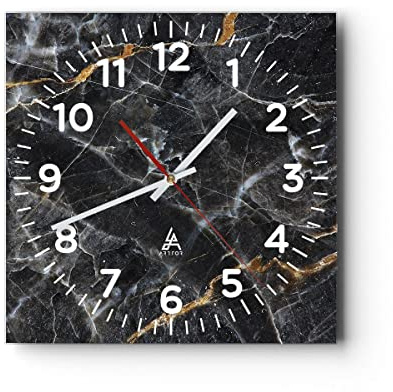 ARTTOR Modern Wanduhr Marmor Stein Schwarz 30x30cm Quadrat Klein Wand Uhr Glas Analog Zimmeruhren Küche Büro Wohnzimmer Glasuhr Wall Clock Dekoration Design Wanddekoration Küchenuhr C4AC30x30-4899