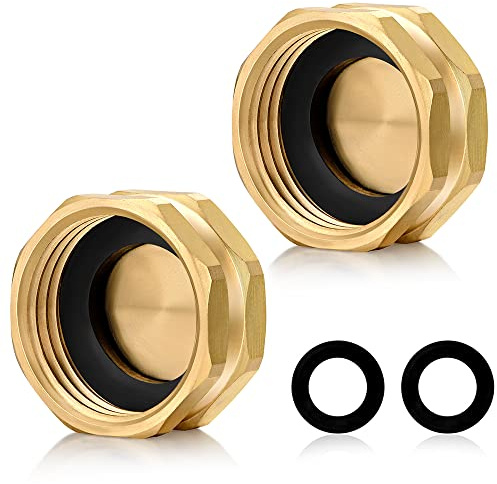 YELUN 3/4Garden Hose End Caps,Brass Garden Hose Cap with Washers,Female End Cap 2 Pack