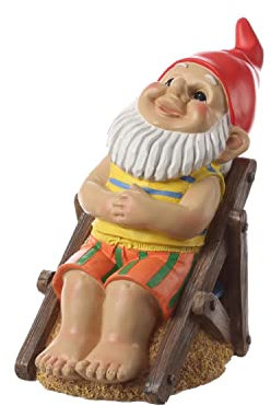 MARELIDA Bunter Gartenzwerg aus Polyresin Kunstharz - lustige Gartenfigur zur Dekoration - wetterfeste Dekofigur Zwerg (Bert im Liegestuhl)