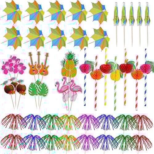 winbest 146Pcs Cocktail Accessories for Drinks, Sparklers for Drinks, Cocktail Umbrellas, Straws, Sticks, Cocktail Decorations for Food Drink Bars, Birthday, Wedding