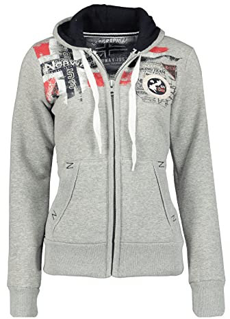 Geographical Norway Fespote Lady - Felpa Donna Zip Hoodie Tasche - Pile Donna Maglione Manica Lunga Giacca Cappuccio - Abito Ideale Primavera Estate Autunno Inverno Stagione (Grigio Chiaro M)