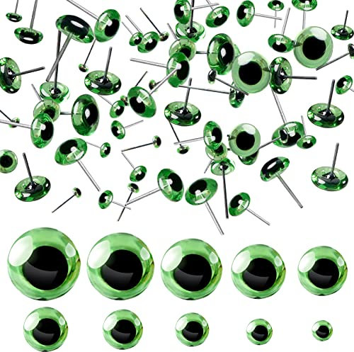 TOAOB 100 Stück Glas Augen Puppenaugen Grün Gemischte Größe Rund Plug in Metallnagel Sicherheitsaugen für Puppenherstellung