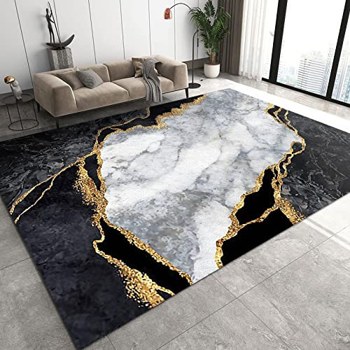 SANSJI Schwarz-Weiß-Gold-Marmor Teppiche Gegend, Europäischer Einfacher Leichter Luxus Kurzflor Kinderteppich - für Terrasse Garten, Küche, Bad Oder 60 x 90 cm