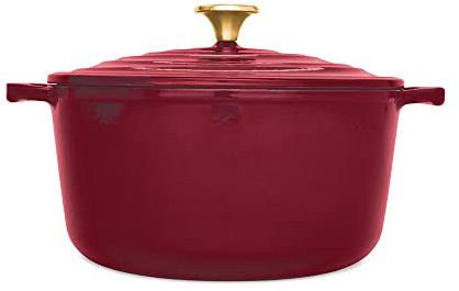 T-fal Forno olandese rotondo in ghisa smaltata con coperchio, 6 quart, rosso