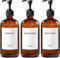 GMISUN Glass Shampoo and Conditioner Dispenser, Shower Soap Dispenser Bottles with Labels, Refillable Shampoo Conditioner Body Wash Dispensers, Amber Glass Soap Pump Dispenser Set for Bathroom Shower