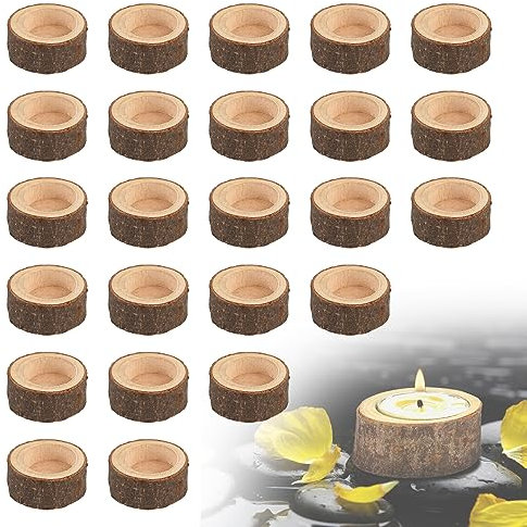 CPROSP 24pcs Portacandele in Legno Diametro Interno 38 mm, Portacandele Votive in Legno, per Matrimoni Centrotavola,Halloween, festa di Natale, San Valentino,Decorazione da Tavolo, Piante Grasse