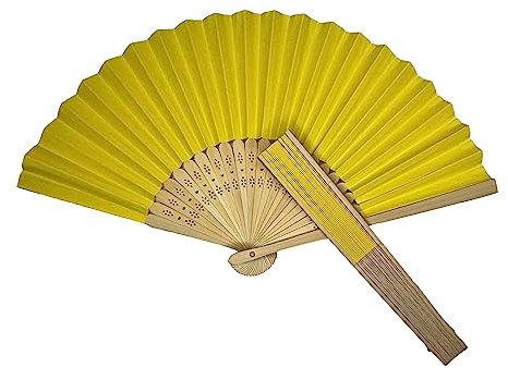 Parev Pack of 10 Yellow Paper Foldable Hand Held Bamboo Wooden Fans