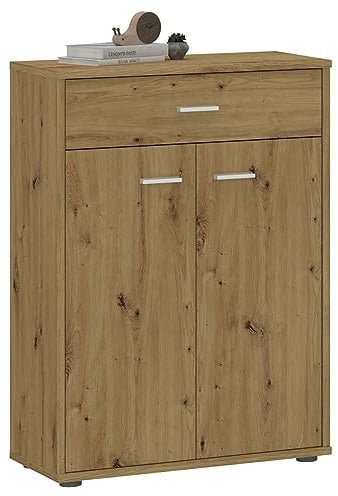 CARO-Möbel Kommode Tommy in Asteiche, Sideboard foliert mit Schublae Schrank, Anrichte Highboard mit Schublade und 2 Türen